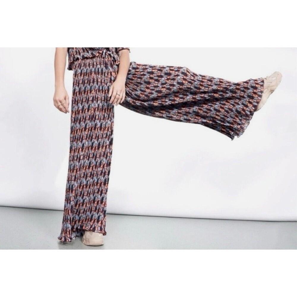 Wildfang Womens Multicolor Abstract Print Wide Leg Plisse Drawstring Pants